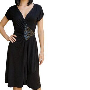 Vintage Women's Black Wrap Dress Formal Cocktail Sequin Size 8 USA ILGWU Union